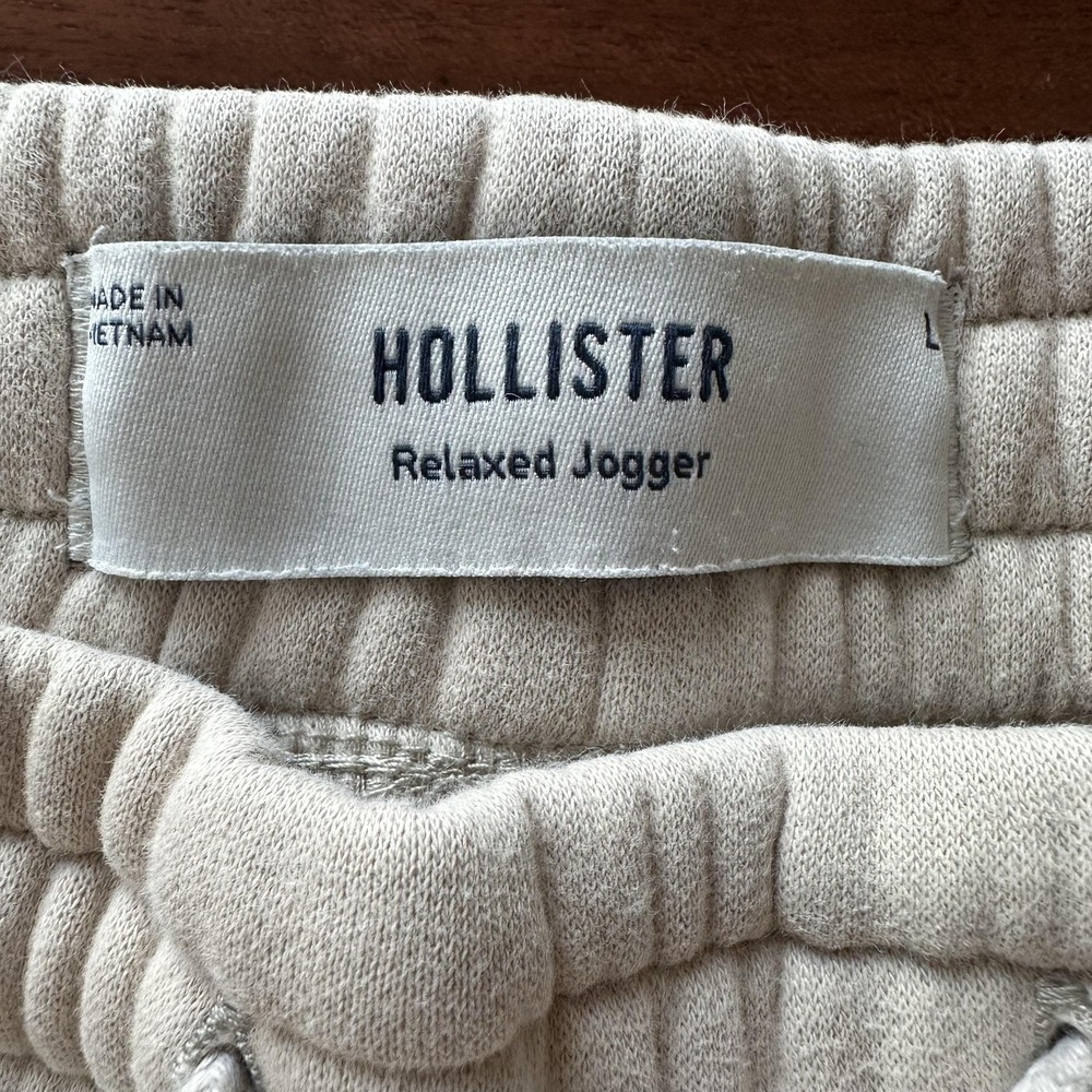 Hollister Mens Large Beige Tan Relaxed Jogger Sweatpants Neutral Elastic Waist‎ - Picture 6 of 7